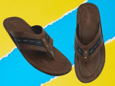 Revibe Men Flip Flops(Brown , 10)