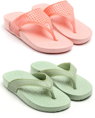 GENVE Women Flip Flops(Orange, Grey , 7)