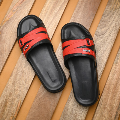 Mochites Men Slides(Black, Red , 4)