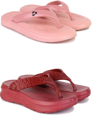 DRACKFOOT Women Slippers(Maroon, Pink , 6)