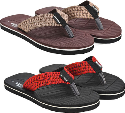 Kixrun Men Flip Flops(Brown, Black , 9)