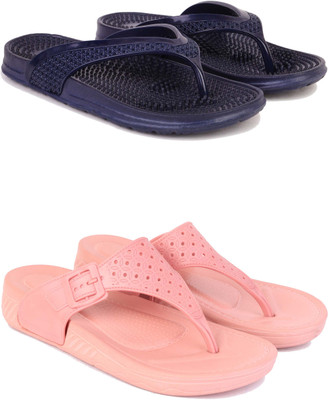 DRACKFOOT Women Slippers(Blue, Pink , 5)