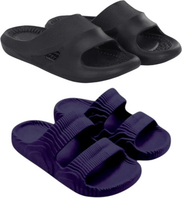 Feel alive Men Slippers(Black, Blue , 8)