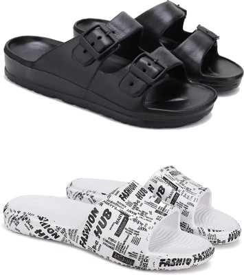 DRACKFOOT Men Slides(White, Black , 7)