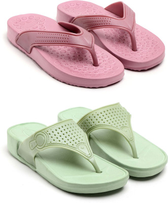 GENVE Women Flip Flops(Pink, Green , 8)