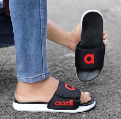 aadi Men Men's Black & Red Synthetic Leather Daily Casual Slipper Slides(Black , 7)