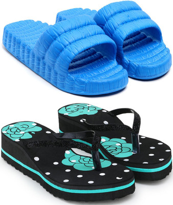 Skytrap Women Flip Flops(Blue, Green , 7)