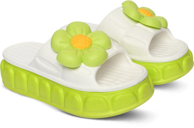 FEEL TIME Women Slippers(Green , 8)