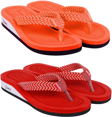 DASHNY Women Slippers(Red, Orange , 8)