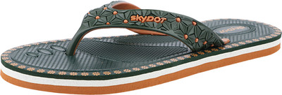SKYDOT Women Flip Flops(Green , 8)