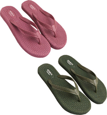 Kixrun Women Flip Flops(Pink, Green , 7)