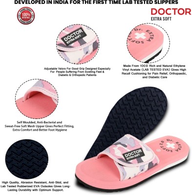 DOCTOR EXTRA SOFT Women Ladies Orthopaedic and Diabetic Camo Ortho Care Velcro Adjustable Strap Super Comfort Dr Sliders Flipflops and House Slippers for Women's and Girl’s Slides(Pink 3)