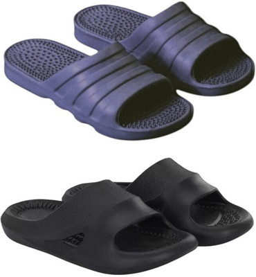 Feel alive Men Slippers(Blue, Black , 8)