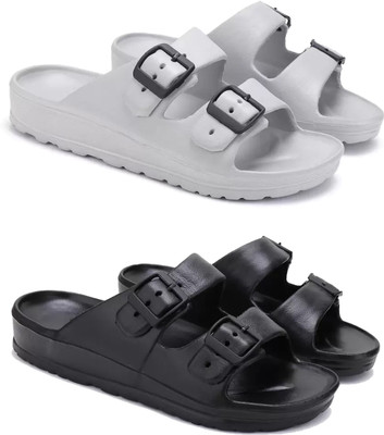 DRACKFOOT Men Slides(Black, White , 8)