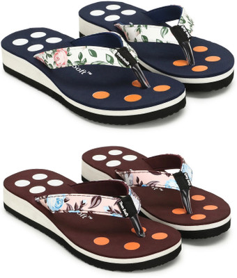 TWO SOFT Women Combo Pack Of 2 Women Slipper Stylish Casual Light & Soft Comfortable Daily Wear Flip Flops(Blue, Maroon , 4)
