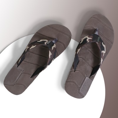 SIZEONE Men Flip Flops(Brown , 9)