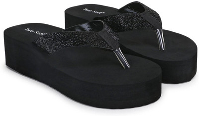 TWO SOFT Women Stylish Lightweight Comfort Fancy Flip Flops for Slippers(Black , 8)