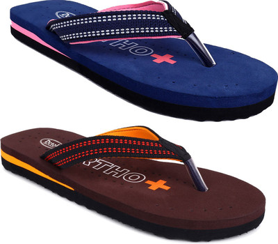 Detok Men Slippers(Navy, Brown , 6)