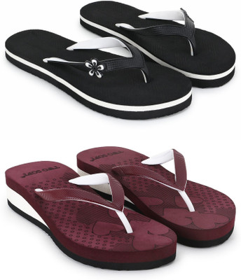 TWO SOFT Women Pack Of 2 Combo Stylish Extra Comfort Lightweight Dailywear Used Slippers(Black, Maroon , 7)