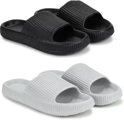 Zipolee Men Slides(Black, White , 6)