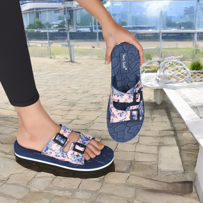 TWO SOFT Women Slides(Blue , 6)