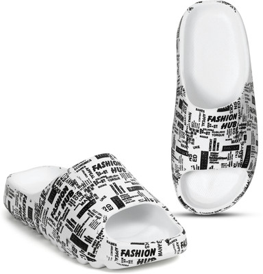 OUNIK STYLE Men Slides(White, Black , 8)