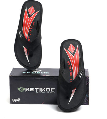 KETIKOE Men Flip Flops(Black , 7)