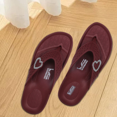 ENA Women Women Stylish Heart Design Soft Daily Wear Slippers Indoor & Outdoor Use Slippers(Maroon , 5)