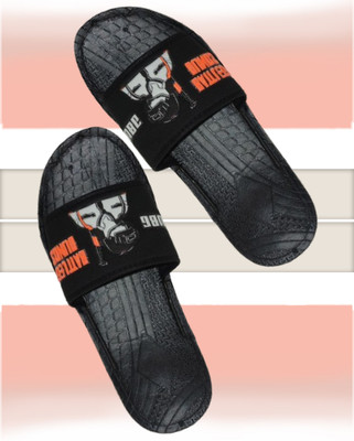 Kenamin Men Slides(Black, Orange , 9)