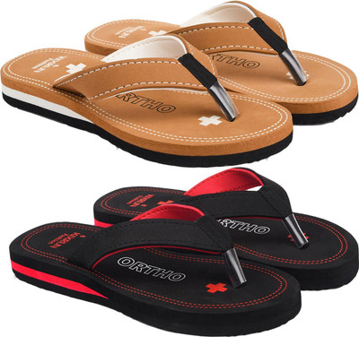 Kixrun Women Flip Flops(Black, Tan , 5)