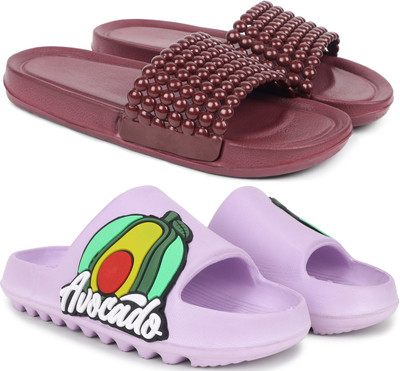 Kapani Fashion Women Women Combo Pack of 2, Flipflop, Slipper, Sliders (Maroon, Purple , 5) Slippers(Maroon, Purple , 5)