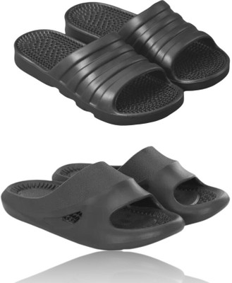 Feel alive Men Slippers(Black, Black , 7)