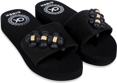 CIBEK Women Slides(Black , 4)