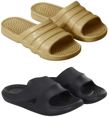 Feel alive Men Slippers(Beige, Black , 7)