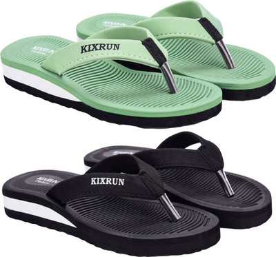 Kixrun Women Flip Flops(Green, Black , 7)