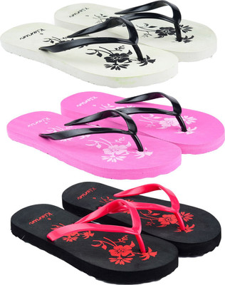 Kixrun Women Flip Flops(White, Pink, Red , 7)