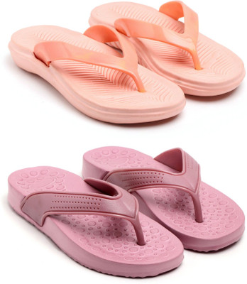 GENVE Women Flip Flops(Orange, Pink , 7)