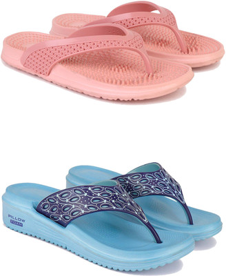Pennen Women Slippers(Blue, Pink , 6)