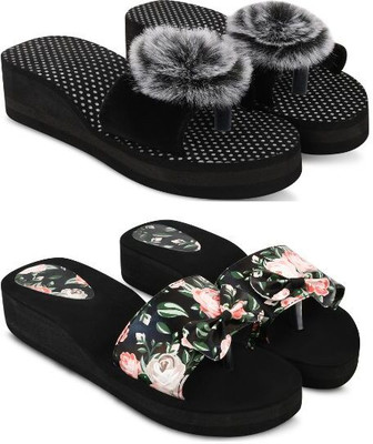 SHIPEE Women Slides(Black , 4)