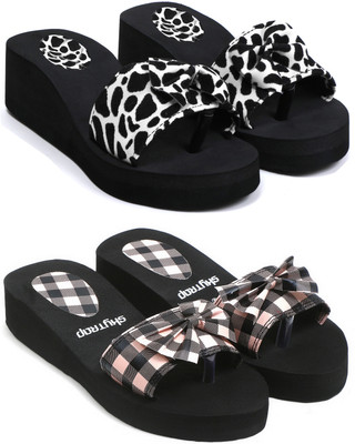 Skytrap Women Stylish Comfortable and Trending Checkered Flip Flops Slide Combo of 2 Slides(White, Pink , 7)