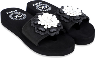 CIBEK Women Slides(Black , 6)