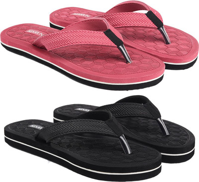 Kixrun Women Flip Flops(Pink, Black , 6)