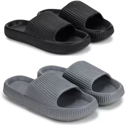 Dee Rook Men Slides(Black, Grey , 8)