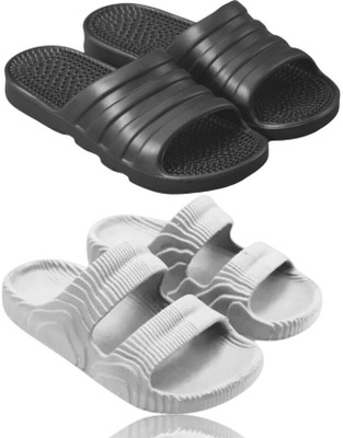 Feel alive Men Slippers(Black, White , 10)