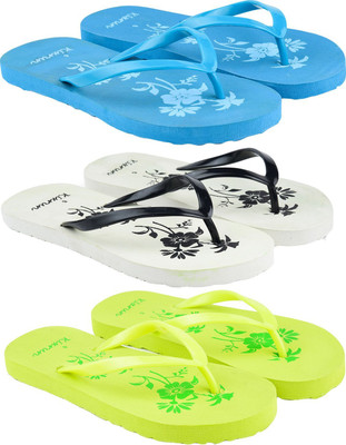 Kixrun Women Flip Flops(Blue, White, Green , 8)