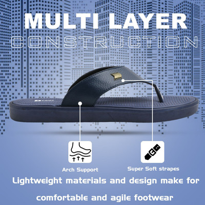 SIZEONE Men Slippers(Navy, White , 8)