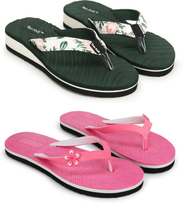 TWO SOFT Women Combo Pack Of 2 Women Slipper Stylish Casual Light & Soft Comfortable Daily Wear Slippers(Green, Pink , 5)