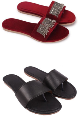 ZAISHA Women Flats(Black, Maroon , 7)