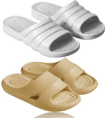 Feel alive Men Slippers(Grey, Beige , 8)