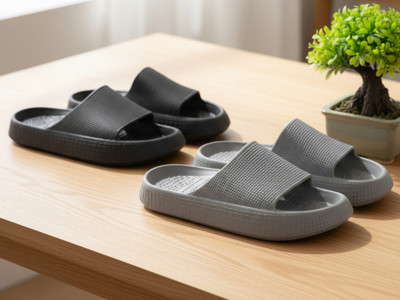 house of common Men Slippers(Grey, Black , 8)